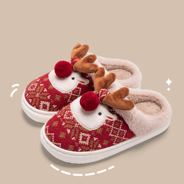 SnuggleHoof Christmas Elk Plush Slippers - Cozy Winter Non-Slip House Shoes for Women