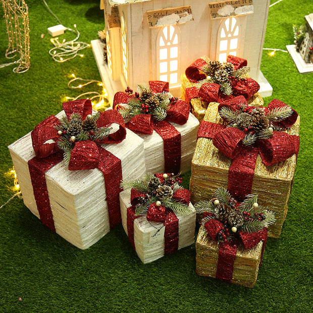 Festive Iron Gift Box Trio – Christmas Tree & Mall Display Set