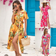 Summer Floral Print Slit Midi DressProduct information:
 
 Skirt-type: asymmetric skirt
 
 Color: 109118 Green, 109118 White, 109118 yellow, 109118 Rose Red
 
 Size: S,M,L,XL,XXL
 
 Style type: artistZIP UP EXPRESSWomanSummer Floral Print Slit Midi Dress