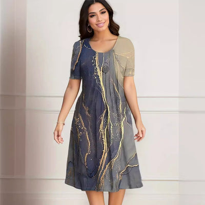 Plus Size Women's Clothing Spring And Summer Print Short Sleeve Dress Product information:
 
 Skirt-type: A- line skirt
 
 Color: gray printing
 
 Waist Type: Mid waist
 
 Size: 1XL,2XL,3XL,4XL,5XL
 
 Style type: temperament commute
 
ZIP UP EXPRESSWomanSummer Print Short Sleeve Dress Women