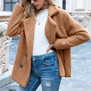 SoftGlow Fluffy Lapel Coat - Cozy Winter Button-Up Jacket Cardigan for Women