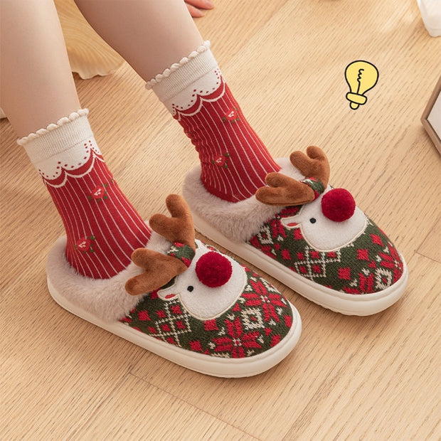 SnuggleHoof Christmas Elk Plush Slippers - Cozy Winter Non-Slip House Shoes for Women