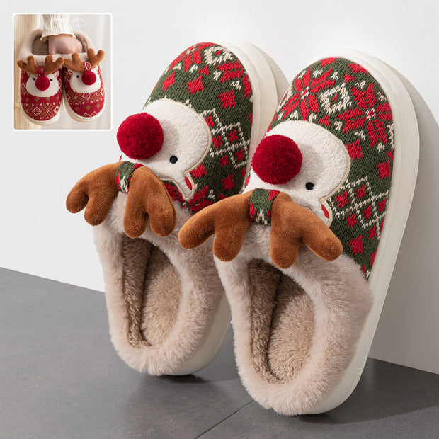 SnuggleHoof Christmas Elk Plush Slippers - Cozy Winter Non-Slip House Shoes for Women