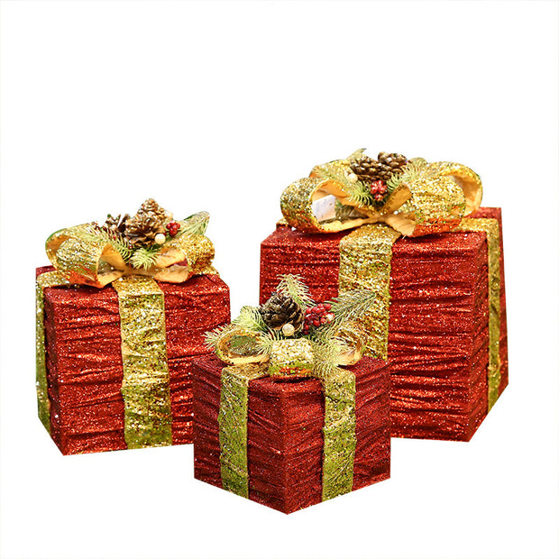 Festive Iron Gift Box Trio – Christmas Tree & Mall Display Set