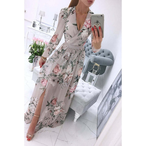 Summer Long-sleeve V-neck Chiffon Printed Bohemian Dress WomenProduct information:
 
 Pattern: Printing
 
 Skirt type: Swing
 
 Color: light blue#, Purple#, foundation#, white background Purple#, white background red#, gray bacZIP UP EXPRESSWomanSummer Long-sleeve