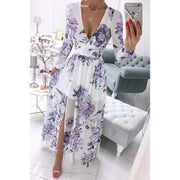 Summer Long-sleeve V-neck Chiffon Printed Bohemian Dress WomenProduct information:
 
 Pattern: Printing
 
 Skirt type: Swing
 
 Color: light blue#, Purple#, foundation#, white background Purple#, white background red#, gray bacZIP UP EXPRESSWomanSummer Long-sleeve