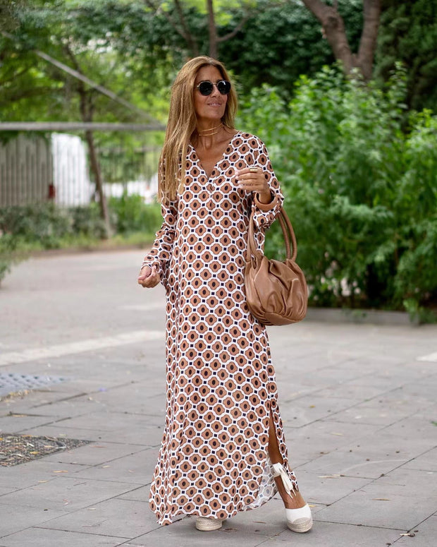 Summer Geometric Printed V-neck Long Dress Fashion Long Sleeve Slit DrOverview:
 
 Unique design, stylish and beautiful.
 
 Good material, comfortable wear.
 
 A variety of colors, any choice.
 
 
 


 Product information:
 
 Pattern: ZIP UP EXPRESSWoman-neck Long Dress Fashion Long Sleeve Slit Dresses