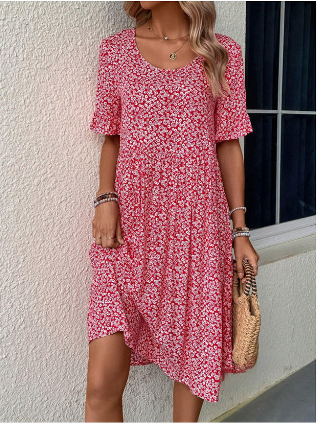 Summer U-neck Floral Fashion Loose DressProduct information:
 
 Color: Black, Rose Red, Blue
 
 Size: M,S,L,XXL,XL
 
 Skirt length: mid-length skirt
 
 Main fabric composition: Polyester (polyester fiber)
ZIP UP EXPRESSWoman-neck Floral Fashion Loose Dress