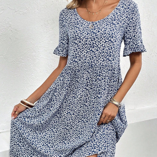 Summer U-neck Floral Fashion Loose DressProduct information:
 
 Color: Black, Rose Red, Blue
 
 Size: M,S,L,XXL,XL
 
 Skirt length: mid-length skirt
 
 Main fabric composition: Polyester (polyester fiber)
ZIP UP EXPRESSWoman-neck Floral Fashion Loose Dress