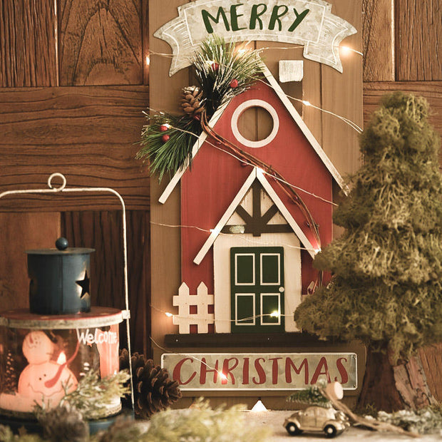 Cozy Christmas Wooden House Ornaments