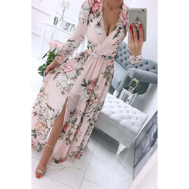 Summer Long-sleeve V-neck Chiffon Printed Bohemian Dress WomenProduct information:
 
 Pattern: Printing
 
 Skirt type: Swing
 
 Color: light blue#, Purple#, foundation#, white background Purple#, white background red#, gray bacZIP UP EXPRESSWomanSummer Long-sleeve