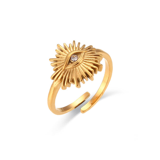 Solana Gold RingProduct information:
 
 Type: Ring, ring
 
 Treatment Process: Electroplating
 
 Color: zircon Devil's Eye Open ring-Gold
 
 Applicable people: women
 
 Size: adjustZIP UP EXPRESSConsumer productsSolana Gold Ring