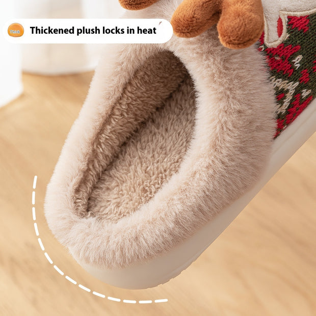 SnuggleHoof Christmas Elk Plush Slippers - Cozy Winter Non-Slip House Shoes for Women