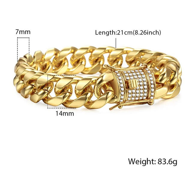 Miami Gold Curb Cuban BraceletIntroducing the Miami Gold Curb Cuban Chain Bracelet, a timeless and original piece of jewelry perfect for an elegant, sophisticated look. This beautiful bracelet isZIP UP EXPRESSMiami Gold Curb Cuban Bracelet