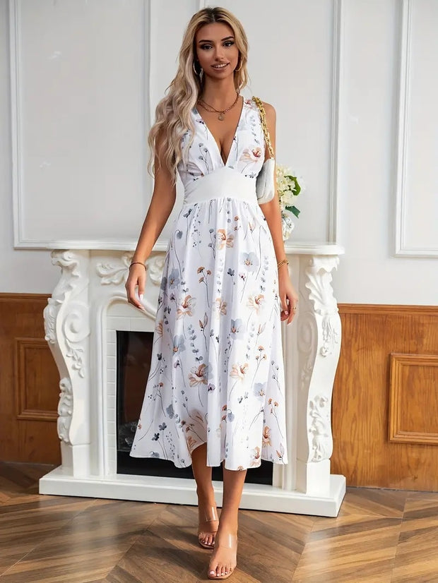 Women's Summer New V-neck High Waist Sleeveless Printed Vest DressProduct information:
 
 Fabric name: Polyester
 
 Color: White
 
 Sleeve type: sleepveless
 
 Main fabric composite: Polyester
 
 Size: S,M,L,XL,XXL
 
 Style type: tZIP UP EXPRESSWoman-neck High Waist Sleeveless Printed Vest Dress