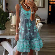 Summer Printed Sleeveless Vest Dress Holiday Floral Print Dress WomenProduct information:
 
 Pattern: color matching
 
 Skirt-type: A- line skirt
 
 Color: yellow green, green, light blue, purple
 
 Waist type: high waist
 
 Size: S,MZIP UP EXPRESSWomanSummer Printed Sleeveless Vest Dress Holiday Floral Print Dress Women