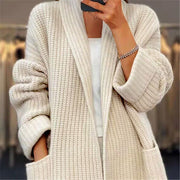 CozyChic Lapel Knitted Cardigan - Casual Loose Sweater Jacket with Pockets