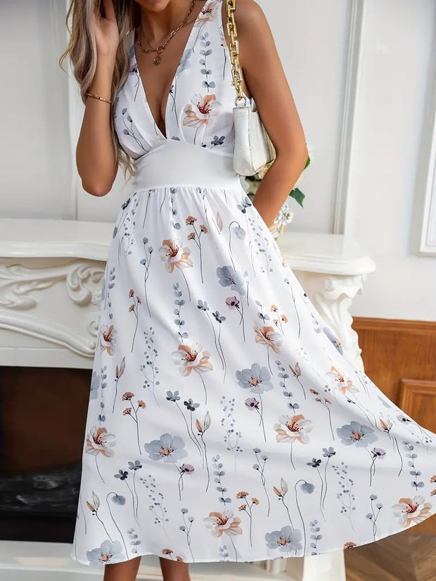 Women's Summer New V-neck High Waist Sleeveless Printed Vest DressProduct information:
 
 Fabric name: Polyester
 
 Color: White
 
 Sleeve type: sleepveless
 
 Main fabric composite: Polyester
 
 Size: S,M,L,XL,XXL
 
 Style type: tZIP UP EXPRESSWoman-neck High Waist Sleeveless Printed Vest Dress