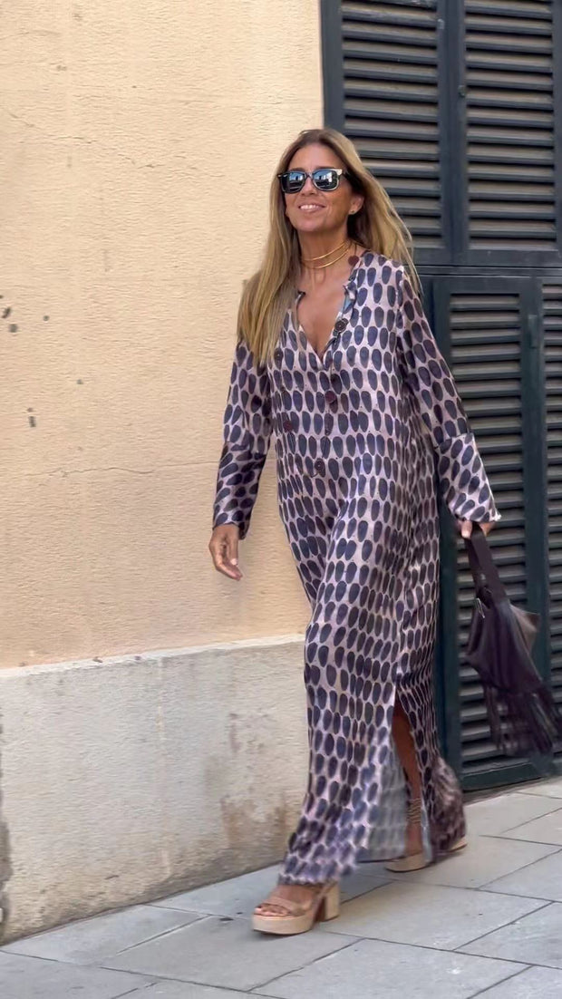 Summer Geometric Printed V-neck Long Dress Fashion Long Sleeve Slit DrOverview:
 
 Unique design, stylish and beautiful.
 
 Good material, comfortable wear.
 
 A variety of colors, any choice.
 
 
 


 Product information:
 
 Pattern: ZIP UP EXPRESSWoman-neck Long Dress Fashion Long Sleeve Slit Dresses