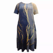 Plus Size Women's Clothing Spring And Summer Print Short Sleeve Dress Product information:
 
 Skirt-type: A- line skirt
 
 Color: gray printing
 
 Waist Type: Mid waist
 
 Size: 1XL,2XL,3XL,4XL,5XL
 
 Style type: temperament commute
 
ZIP UP EXPRESSWomanSummer Print Short Sleeve Dress Women