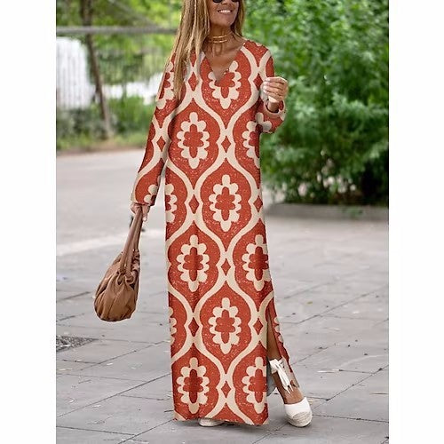 Summer Geometric Printed V-neck Long Dress Fashion Long Sleeve Slit DrOverview:
 
 Unique design, stylish and beautiful.
 
 Good material, comfortable wear.
 
 A variety of colors, any choice.
 
 
 


 Product information:
 
 Pattern: ZIP UP EXPRESSWoman-neck Long Dress Fashion Long Sleeve Slit Dresses