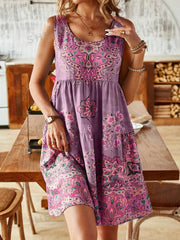 Summer Printed Sleeveless Vest Dress Holiday Floral Print Dress WomenProduct information:
 
 Pattern: color matching
 
 Skirt-type: A- line skirt
 
 Color: yellow green, green, light blue, purple
 
 Waist type: high waist
 
 Size: S,MZIP UP EXPRESSWomanSummer Printed Sleeveless Vest Dress Holiday Floral Print Dress Women