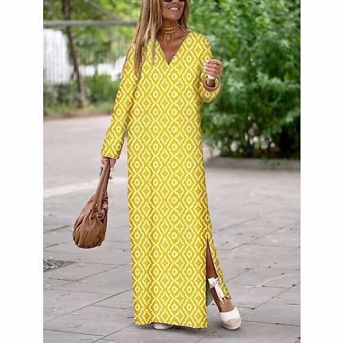 Summer Geometric Printed V-neck Long Dress Fashion Long Sleeve Slit DrOverview:
 
 Unique design, stylish and beautiful.
 
 Good material, comfortable wear.
 
 A variety of colors, any choice.
 
 
 


 Product information:
 
 Pattern: ZIP UP EXPRESSWoman-neck Long Dress Fashion Long Sleeve Slit Dresses