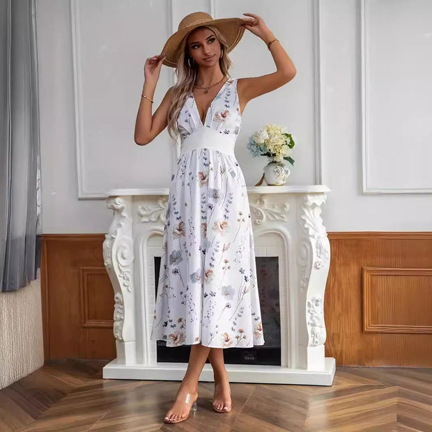 Women's Summer New V-neck High Waist Sleeveless Printed Vest DressProduct information:
 
 Fabric name: Polyester
 
 Color: White
 
 Sleeve type: sleepveless
 
 Main fabric composite: Polyester
 
 Size: S,M,L,XL,XXL
 
 Style type: tZIP UP EXPRESSWoman-neck High Waist Sleeveless Printed Vest Dress